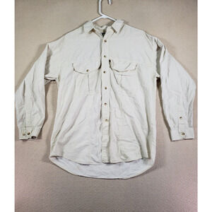 Superior Bask Shirt Mens Large‎ Cotton Flap Pockets Fishing Hiking Button Up Tan